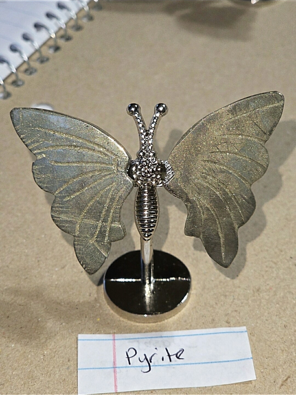 Pyrite Crystal Butterfly Wings On Metal Body Stand
